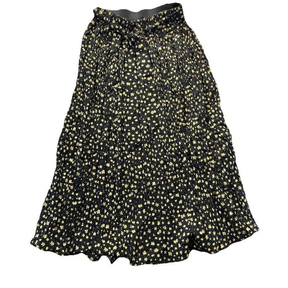 Alice Blue Accordion Pleat Midi Skirt Size S Black Butter Yellow Floral Belt - Picture 13 of 13